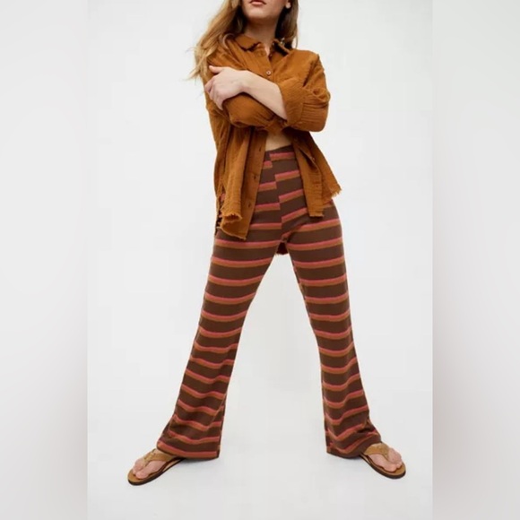 URBAN OUTFITTERS Brown/Multi Striped Naomi Knit Flare Pants L - Picture 14 of 15
